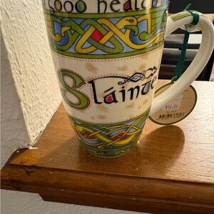 Slainte Celtic Pattern Ceramic Mug - Green & Yellow